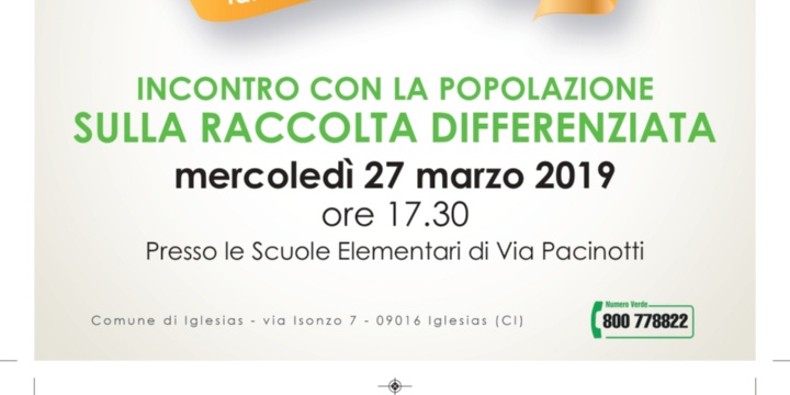 Ingrandisci la foto: Raccolta differenziata: incontro divulgativo con la popolazione il 27/03/2019 Raccolta differenziata: incontro divulgativo con la popolazione il 27/03/2019
