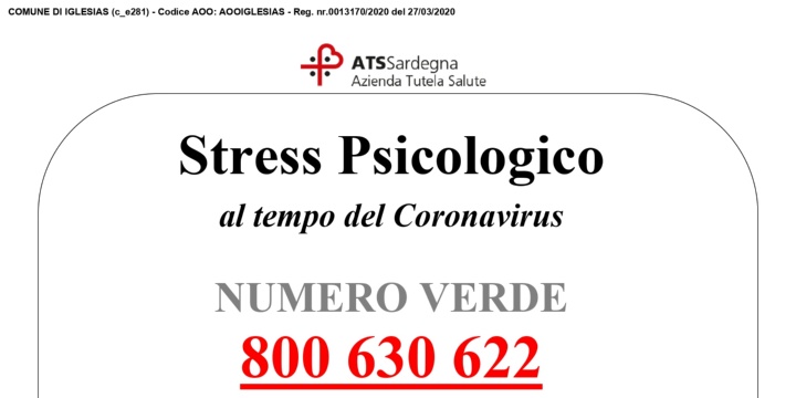 Ingrandisci la foto: Numero Verde 800 630 622 - servizio gratuito ascolto e supporto psicologico rivolto alla popolazione. Numero Verde 800 630 622 - servizio gratuito ascolto e supporto psicologico rivolto alla popolazione.