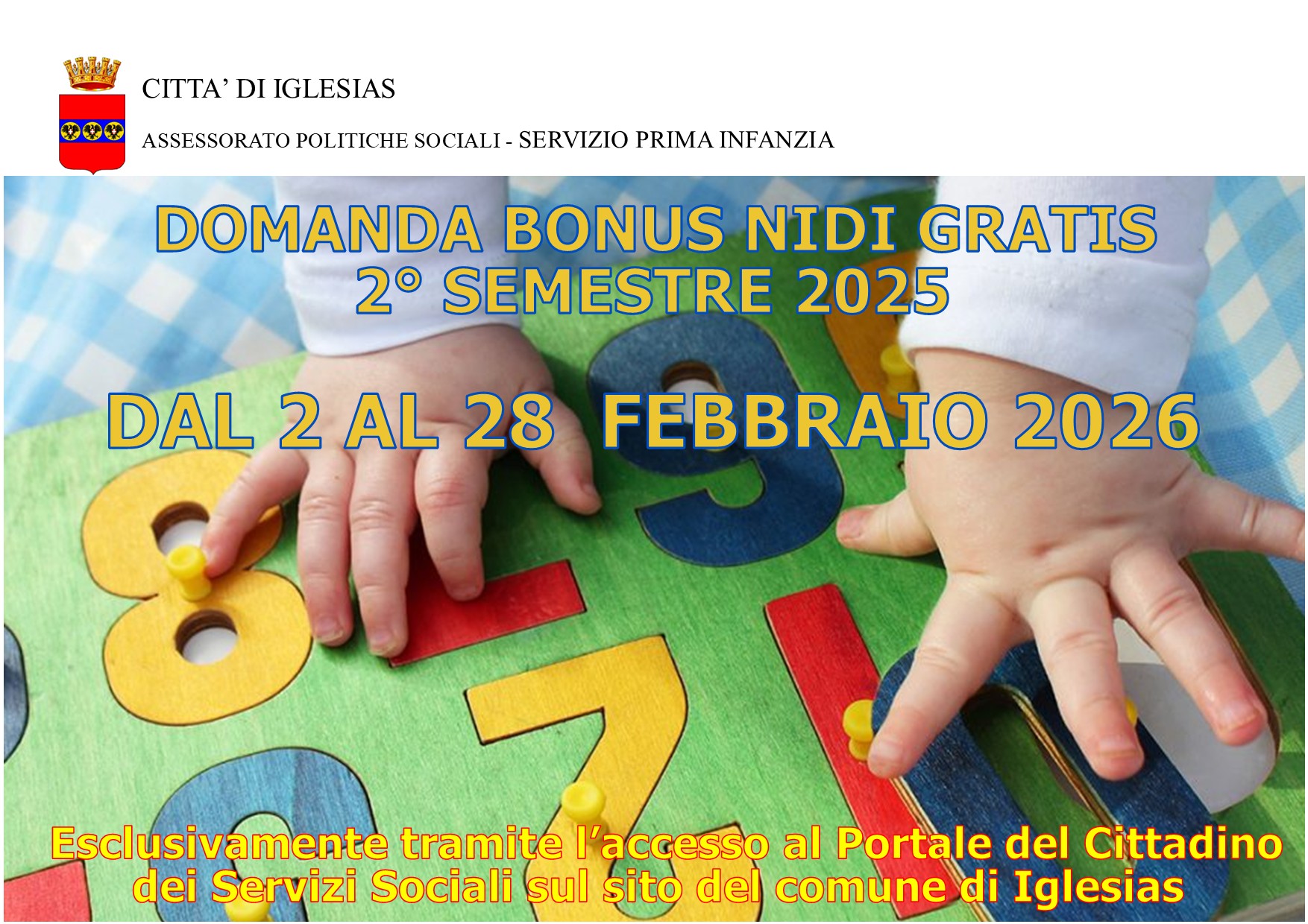 Visualizza la notizia: Avviso istanze BONUS NIDI GRATIS 2° SEMESTRE 2025 - Comune Iglesias