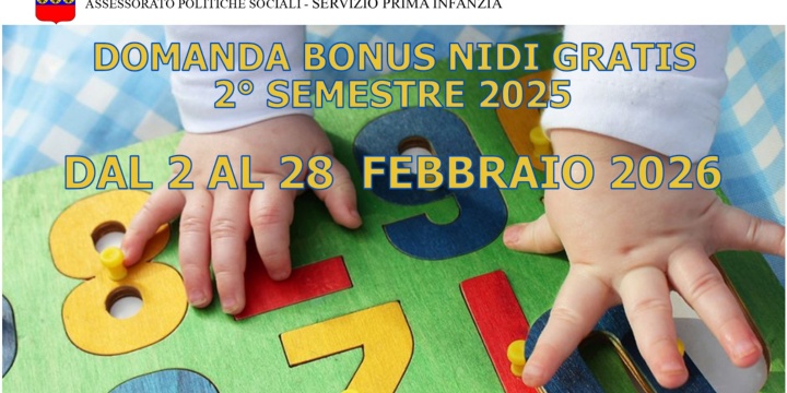 Ingrandisci la foto: Avviso istanze BONUS NIDI GRATIS 2° SEMESTRE 2025 - Comune Iglesias Avviso istanze BONUS NIDI GRATIS 2° SEMESTRE 2025 - Comune Iglesias